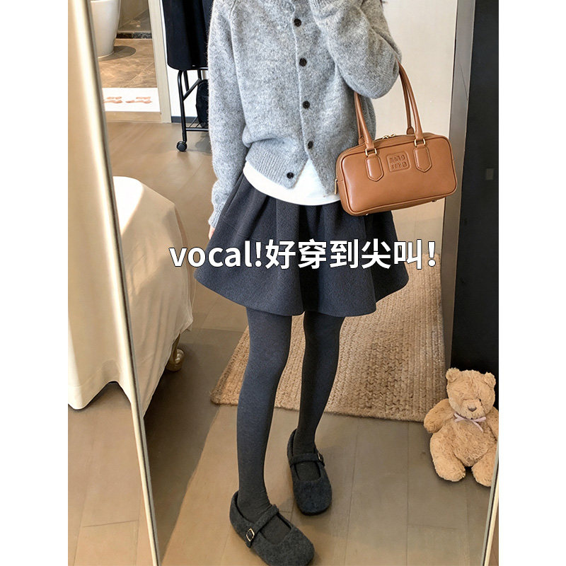 毛呢灰色半身裙短裙女秋冬季2026新款a字伞裙小个子五分花苞半裙