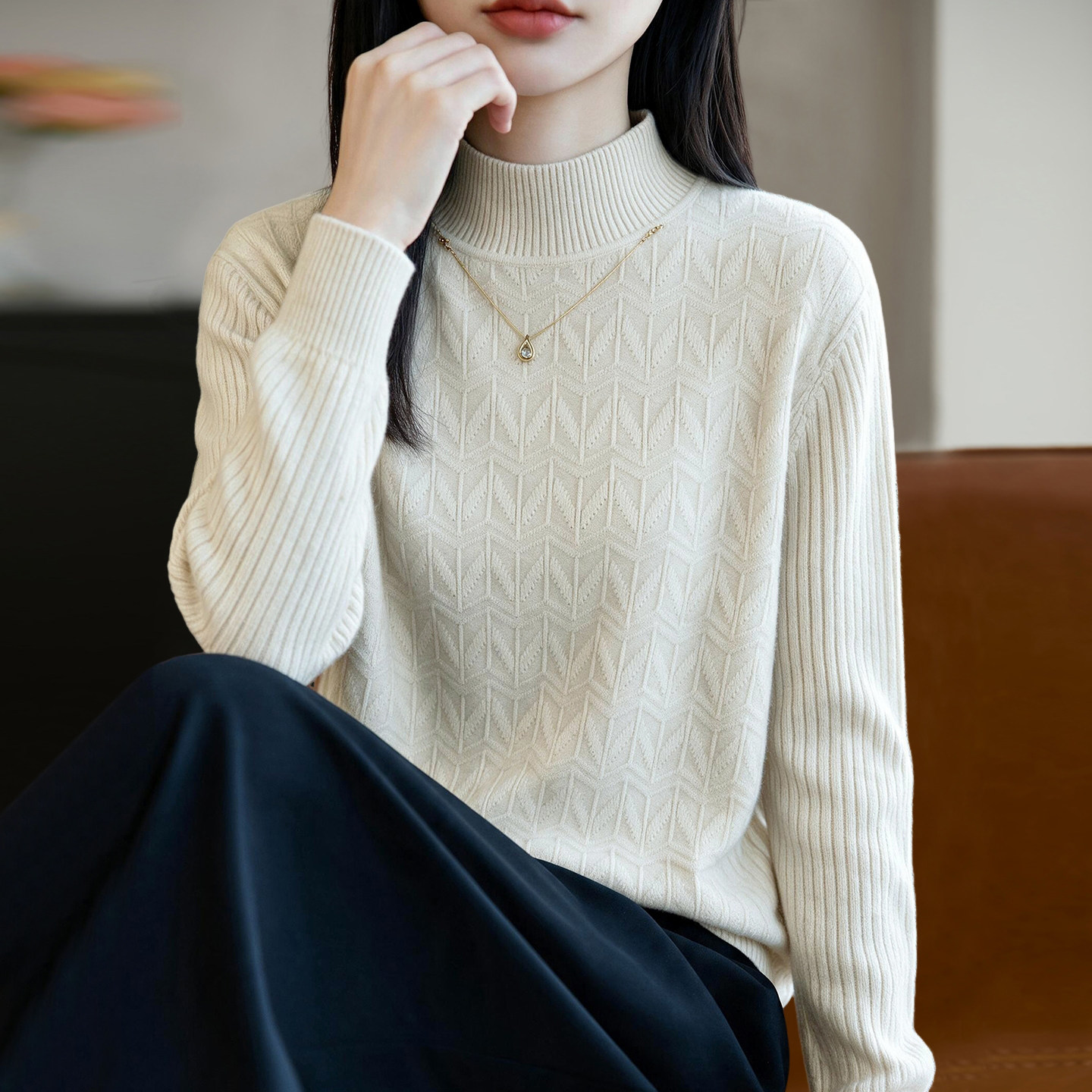 2026新款纯色秋季大码针织打底衫女洋气中老年女装上衣秋冬毛衣