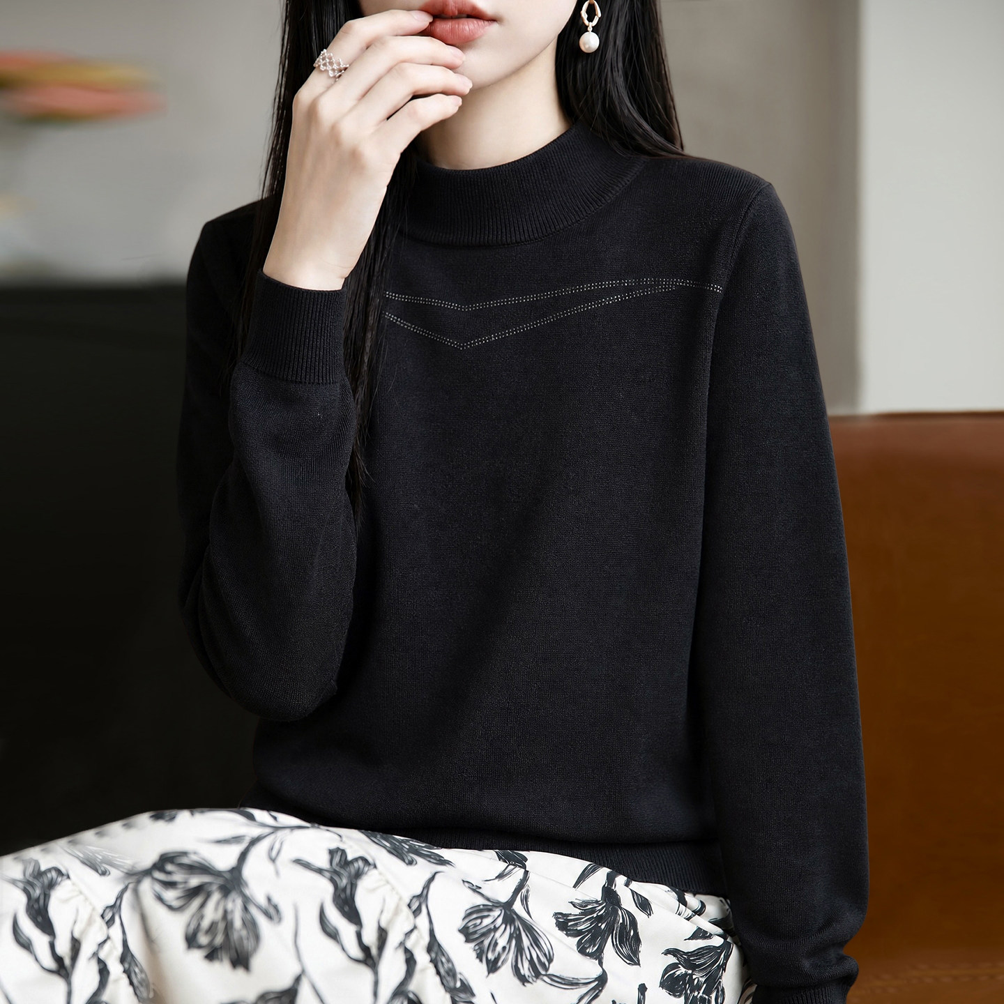 2026新款半高领秋季大码针织打底衫女洋气中老年女装上衣秋冬毛衣