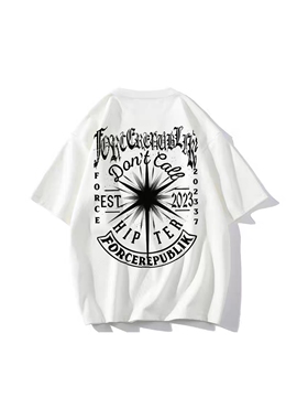 FORCEREPUBLIK 北极星美式Logo字母印花圆领宽松短袖T恤 男女同款