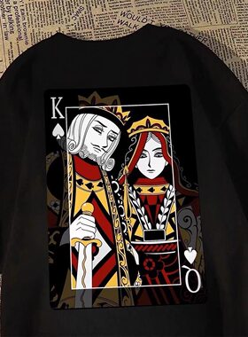 美式复古扑克牌老K印花短袖t恤男