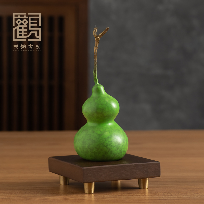 黄铜绿色葫芦福禄寿喜财摆件