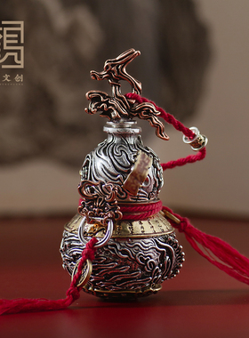 复古雕琢养剑葫芦铜摆件车载挂件