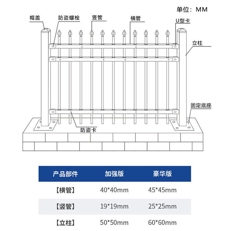 锌钢围墙护栏厂房小区学校院墙围栏隔离防护栅栏户外铁艺栏杆定制