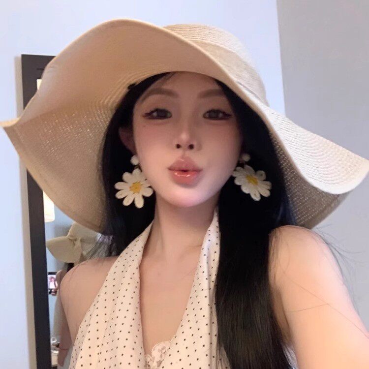 度假熟女弧度边草帽大帽檐女夏季