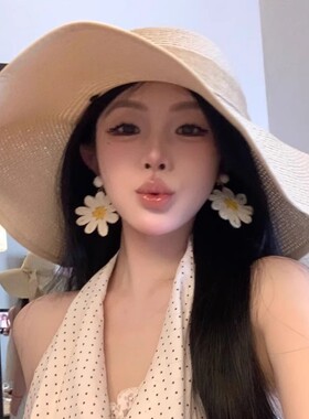 度假熟女弧度边草帽大帽檐女夏季