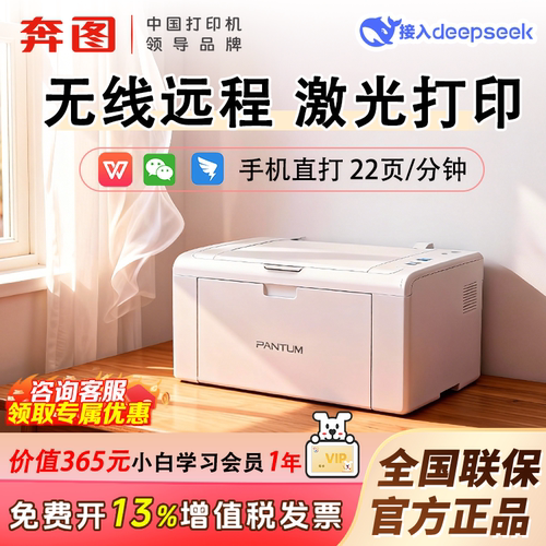 【政府补贴20%】pantum奔图P2506W黑白激光打印机a4小型手机无线wifi多人连接家用办公商用共享打印官方正品