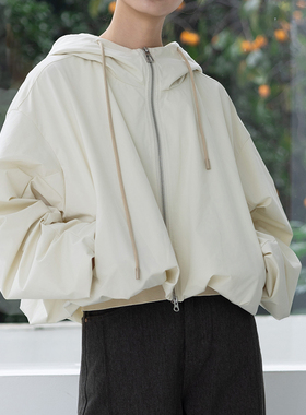 右设/25SS戴帽花苞短外套女秋季新款连帽百搭上衣简约短款5503D