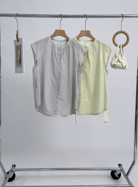 右设/25SS莱赛尔细格后背飘带小衫女夏季新款无袖1XMAV5B9057A