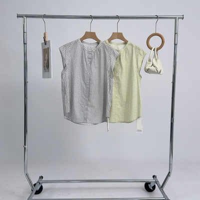 右设/25SS莱赛尔细格后背飘带小衫女夏季新款无袖1XMAV5B9057A