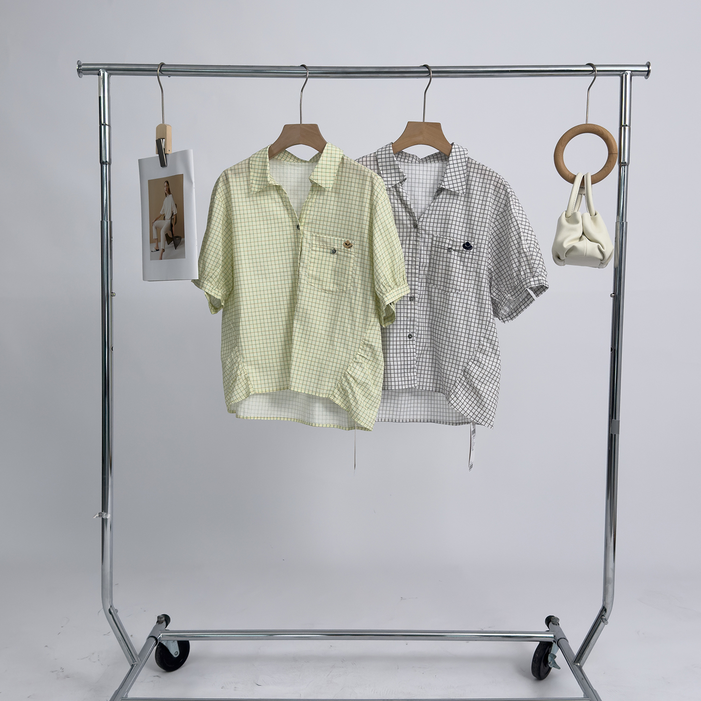 右设/25SS细格短袖小衫女夏季新款文艺范宽松复古1CMAV5B9124A