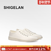 诗歌兰2026新款 休闲平底尖头小白鞋 极简风白色系带做旧帆布鞋 女鞋