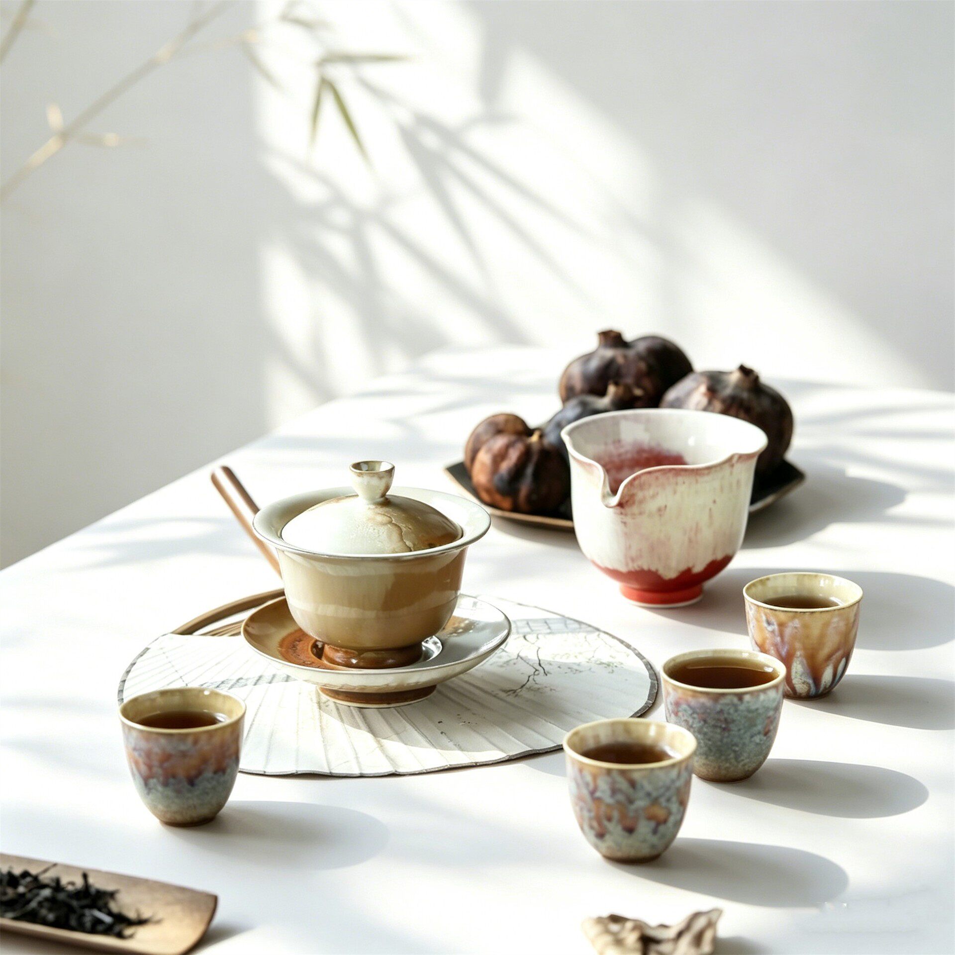 琼台飞雪系列套组极光窑变全手工三才盖碗泡茶碗主人杯品杯小茶杯