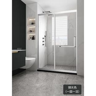 钛金色极窄网红一字型淋浴房淋浴隔断淋浴屏卫浴门卫生间玻璃门