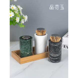 高端棉签存储罐牙签盒斯堪 大理石牙签持有人定制 创意自动推式