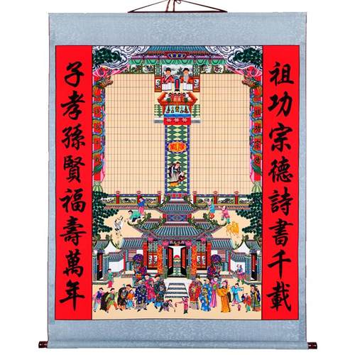 老式布供奉老祖宗家谱族谱挂画挂卷轴祖先家堂轴子宗谱世系神位图