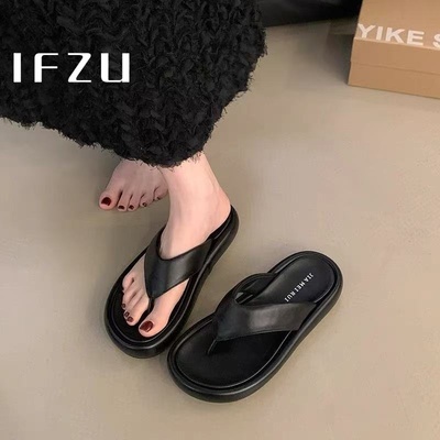 真皮人字拖女夏季2025新款防滑休闲海边沙滩平底凉拖夹趾拖鞋外穿