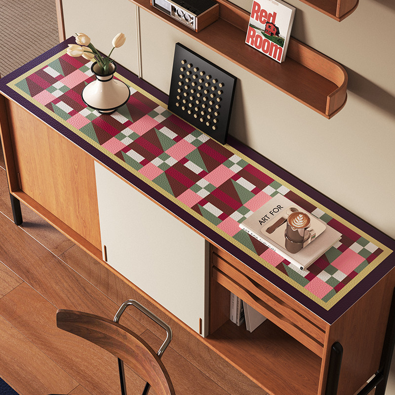 格岚迪中古风餐边柜垫复古皮革电视机柜保护桌垫防水防油皮革桌布