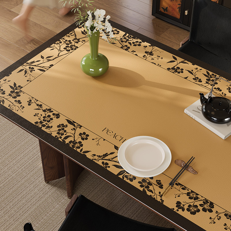 桃枝新中式高级感皮革餐桌垫桌布免洗防油防水桌面茶几保护垫子,居家布艺,桌布,淘宝优惠券,粉丝福利购,淘宝优惠卷