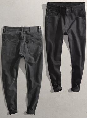 新男士修身弹力黑色98163覆古韩式烟灰色小脚裤休闲薄牛仔裤