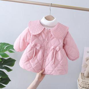 女童加绒棉服外套秋冬款2025新款婴幼儿童冬装宝宝棉衣中长款棉袄