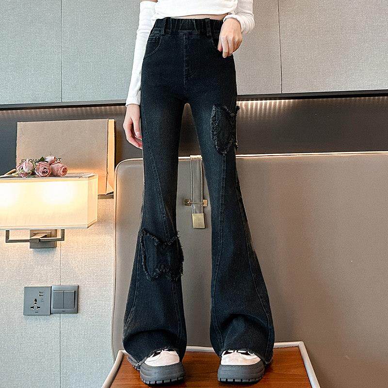 女童牛仔裤秋季2025新款儿童微喇长裤子秋装小女孩大童黑色喇叭裤