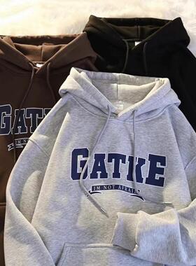 【D357-D412】加绒连帽卫衣春秋季新款男女同款潮牌宽松上衣