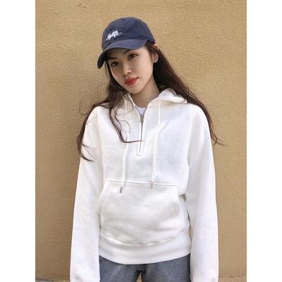 HIGHLIFE秋冬新款半拉炼卫衣纯色男女帽衫宽松潮纯棉休闲连帽加厚