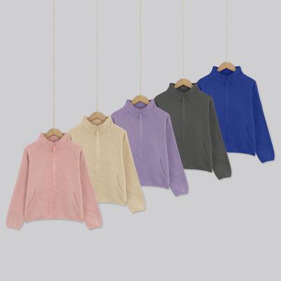 %纯棉毛圈360克抓绒【秋冬女款】正肩立领拉链卫衣5404