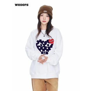 WHOOPS 美式波点爱心印花圆领卫衣女2025新款慵懒风情侣百搭上衣