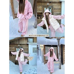 漂亮炮灰 “绒绒小熊”美式街头绣花连帽男女休闲长裤卫衣套装