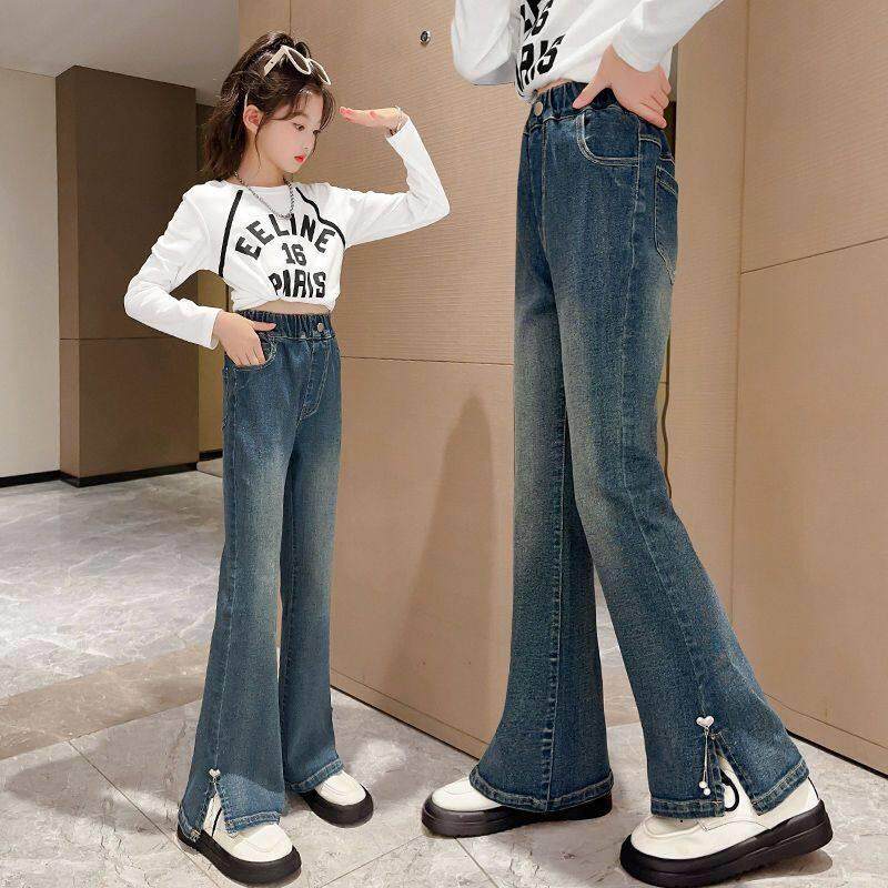 女童牛仔裤春秋季裤子2025新款中大童春款儿童女孩洋气弹力喇叭裤