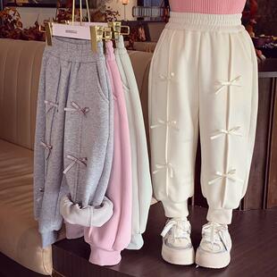 女童加绒休闲裤洋派儿童百搭韩版运动束口裤冬装2025新款女孩卫裤