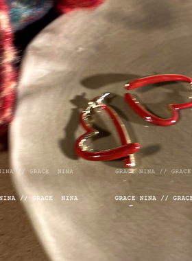 节日氛围感小众设计感新年红色爱心耳环2025年新款百搭耳钉耳饰女