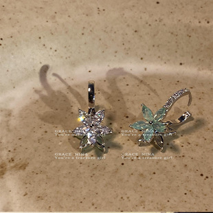 实拍～薄荷绿水晶花朵耳扣甜美耳钉耳环气质韩版 简约少女铜锆石