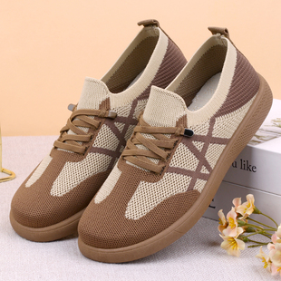 春夏女鞋休闲风飞织布鞋女软底透气一脚蹬舒适轻便妈妈鞋单鞋女