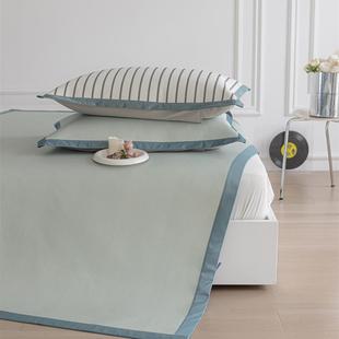 高档日式 冰丝凉感家用折叠品质 条纹撞色凉席床笠三件套 简约夏季