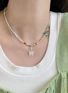 多巴胺双层彩色串珠猫咪项链