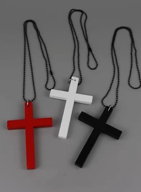 复古暗黑木制十字架项链