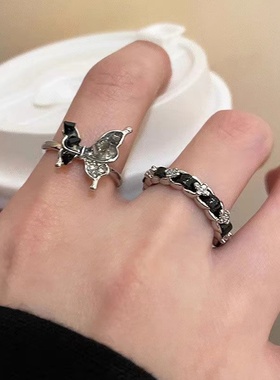撞色碎石蝴蝶开口戒指女款ins小众设计感气质百搭夏季食指戒指环