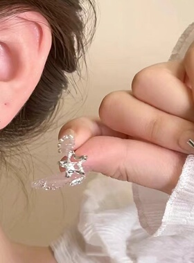 新款超闪锆石星星耳钉女ins小众设计高级五角星个性百搭耳环耳饰