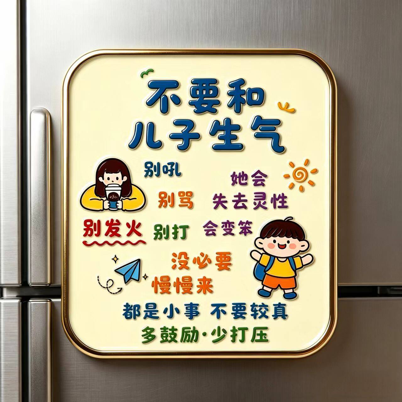 不要和儿子女儿生气亚克力磁吸冰箱贴教育励志桌面书法装饰伴手礼