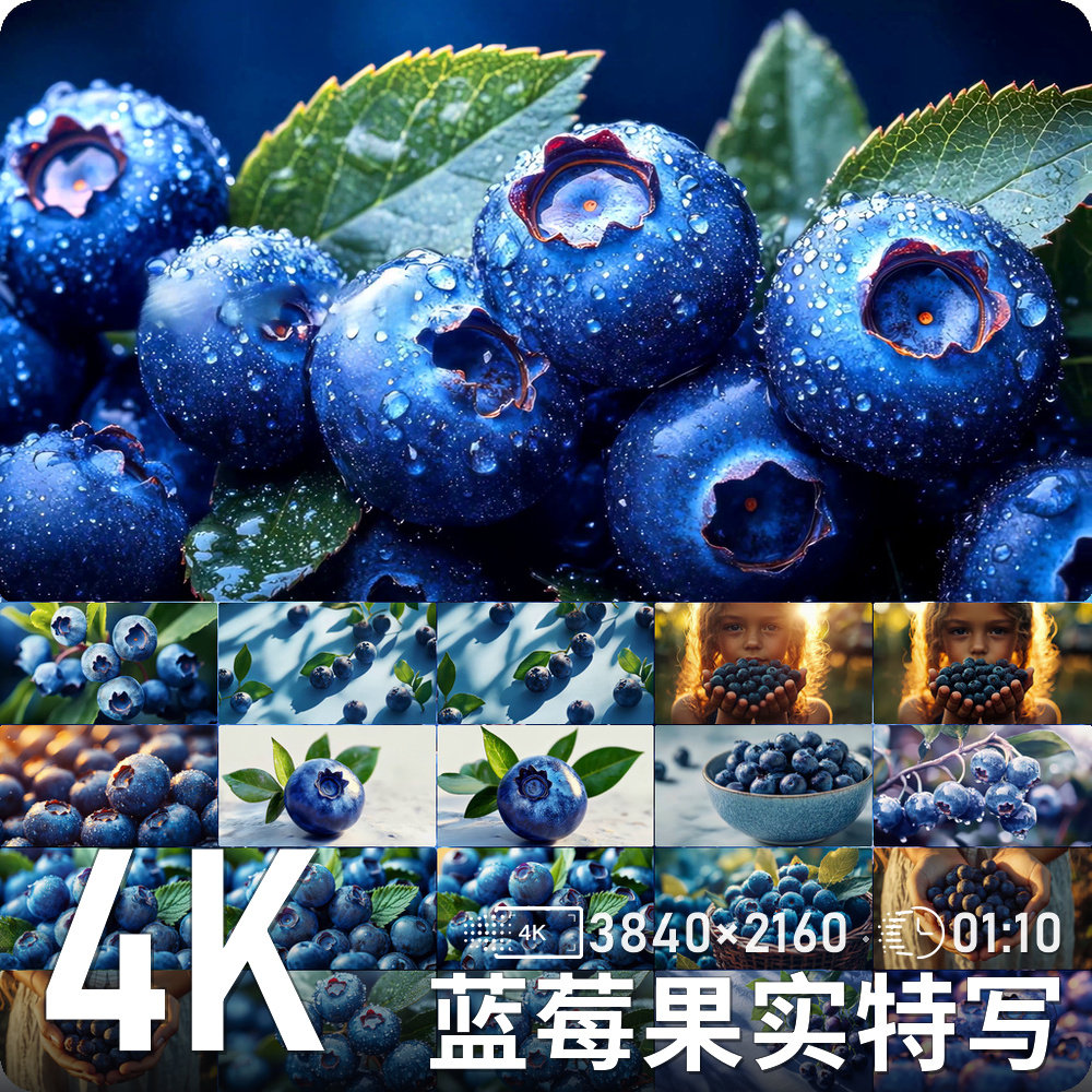阳光下蓝莓果实特写清新自然静物摄影画面高清动态背景视频素材
