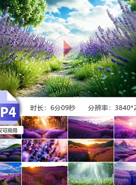 高清普罗旺斯薰衣草田紫色花海唯美梦幻彩虹田阳光微风视频素材