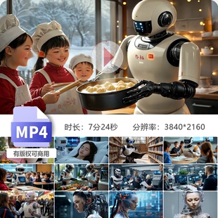 高清AI机器人办公自动化做家务未来科技生活日常虚拟现实视频素材