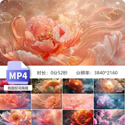 高清梦幻牡丹花中国风红大原创屏LED舞台背景视频素材