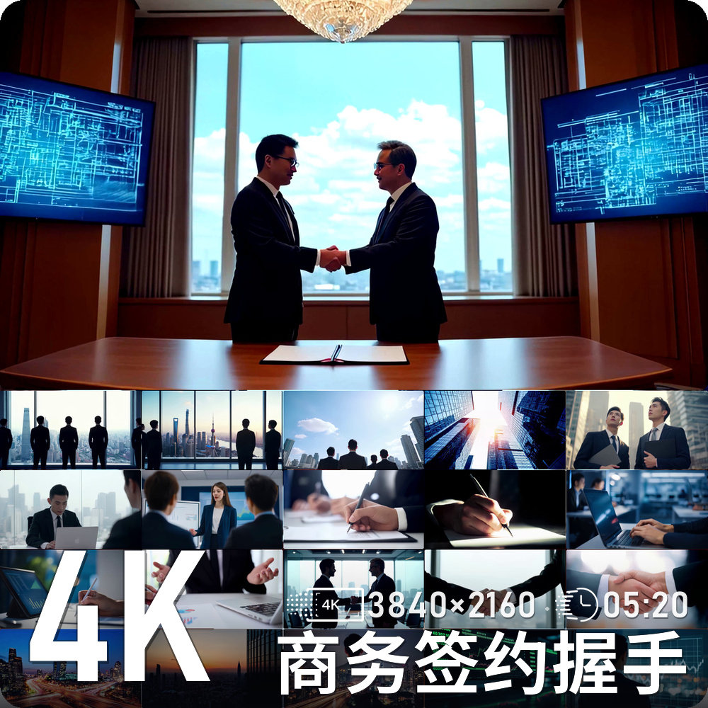 商务签约握手办公楼城市夜景数据设计素材/源文件