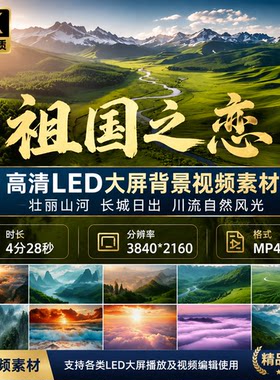 高清祖国之恋LED大屏背景壮丽山河长城日出川流自然风光视频素材