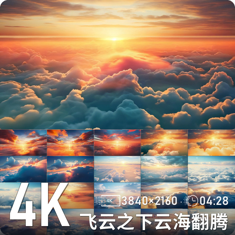 壮丽天空日出云海翻涌金色霞光流动云层画面高清动态背景视频素材