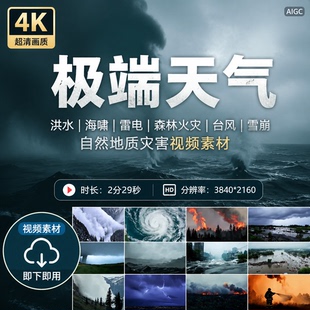 高清洪水海啸雷电森林台风雪崩极端天气自然地质灾难灾害视频素材
